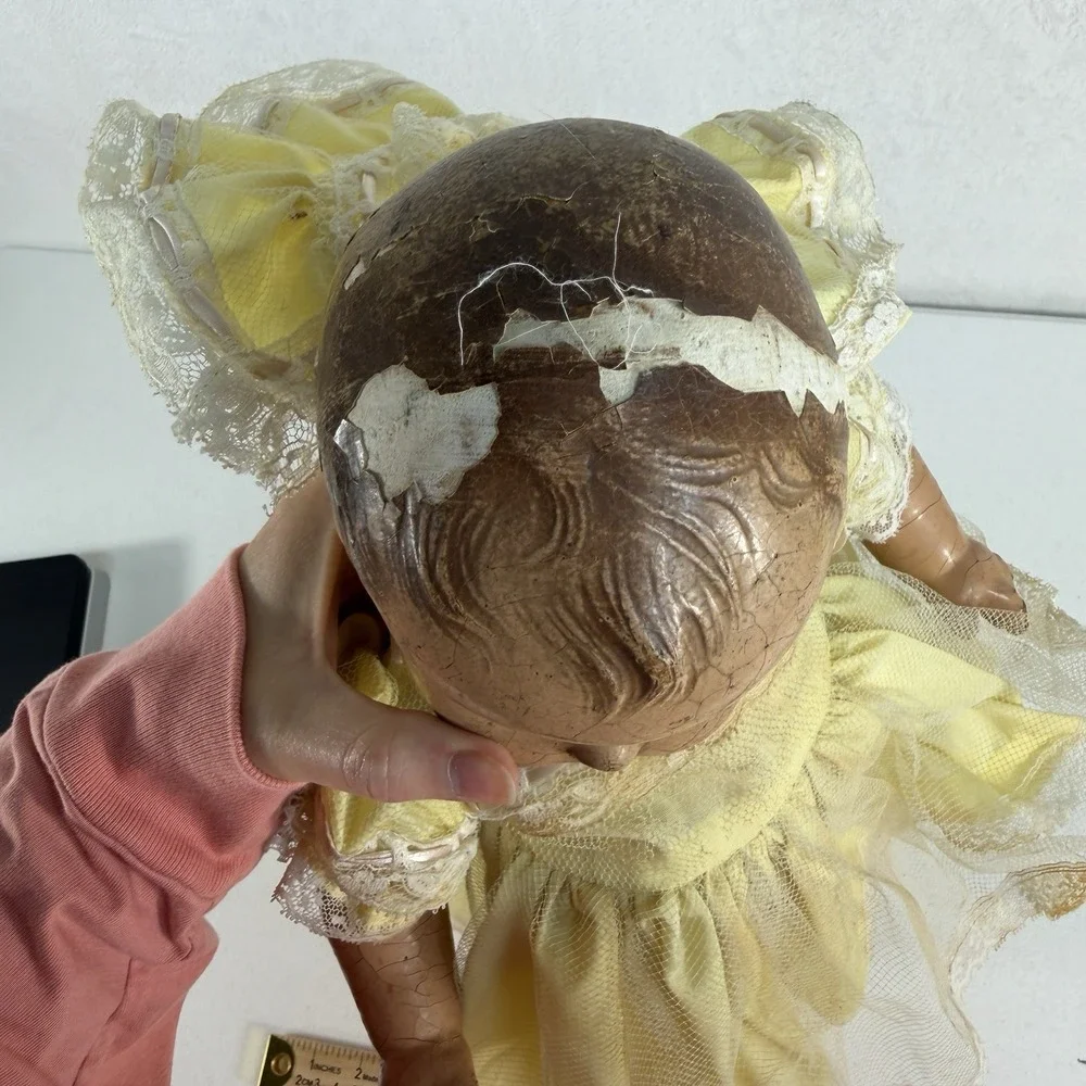 Antique Composition Baby Doll‎ Blue Sleepy Eyes Dress Shoes Socks Creepy Haunted